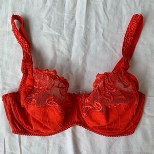 Vintage Prima Donna Red Embroidered Unlined Underwire Bra Sz 30D